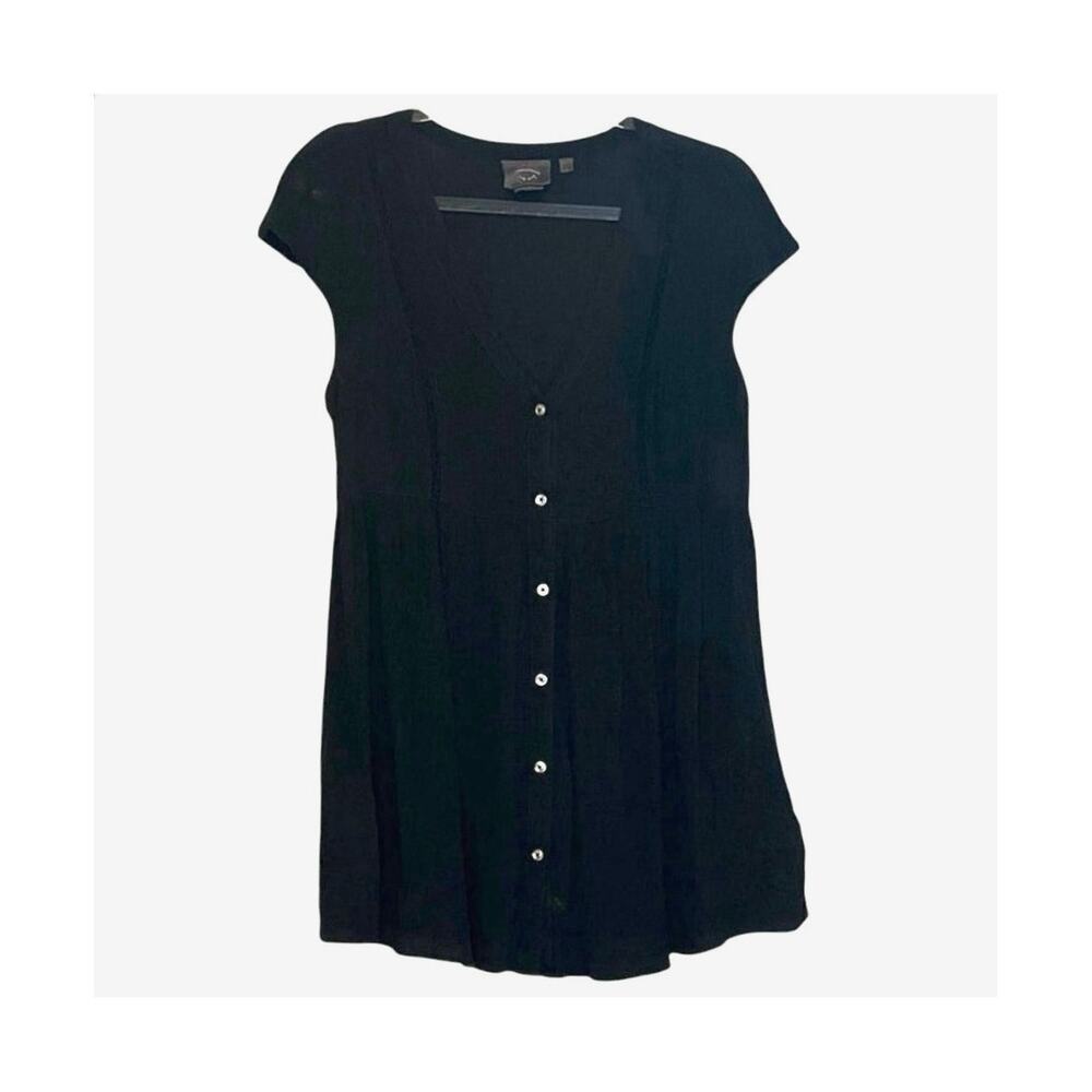Anthropologie Vanessa Virginia Black Babydoll Tunic Top Pockets Medium Boho - Picture 2 of 3